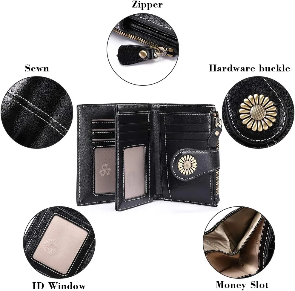 SENDEFN Small Womens Wallet Leather Bifold Card Holder RFID Blocking with Zipper Coin Pocket