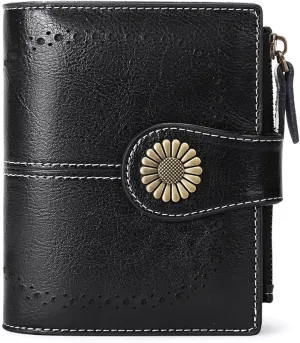 SENDEFN Small Womens Wallet Leather Bifold Card Holder RFID Blocking with Zipper Coin Pocket
