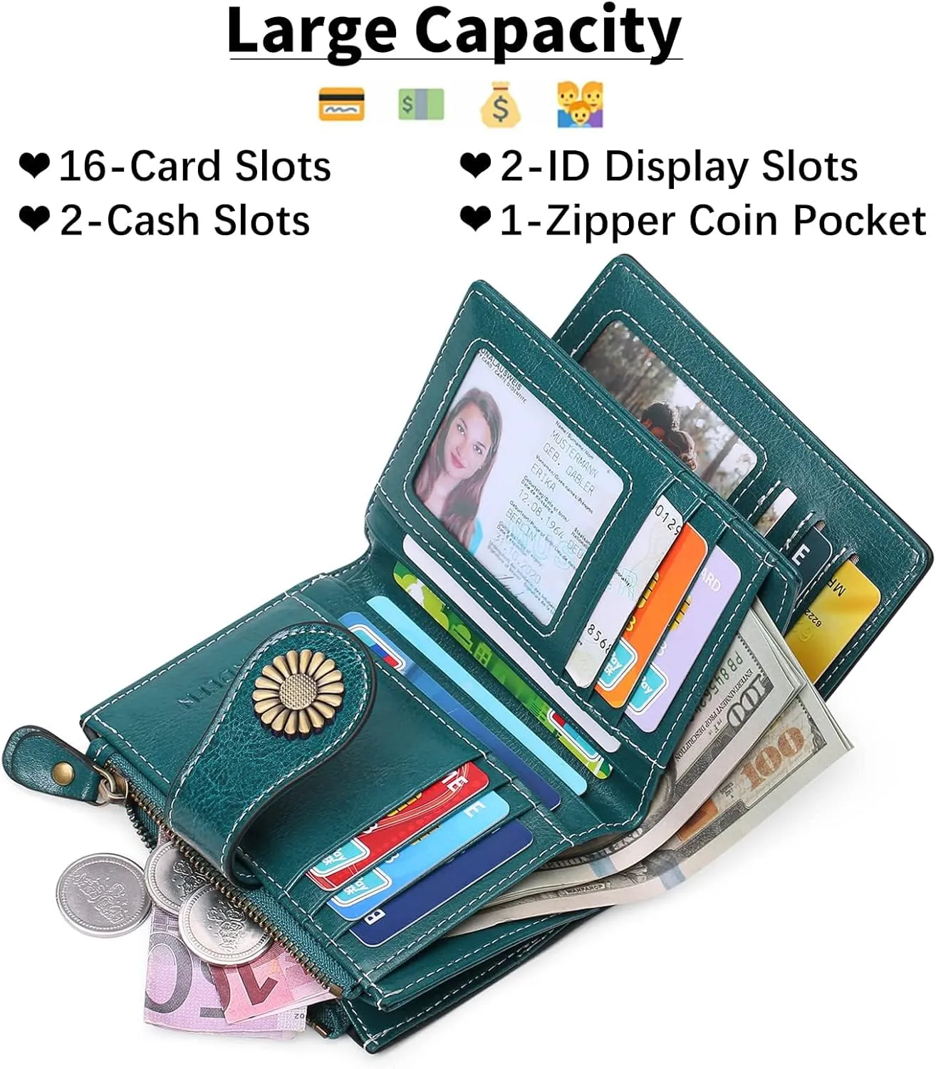 SENDEFN Small Womens Wallet Leather Bifold Card Holder RFID Blocking with Zipper Coin Pocket