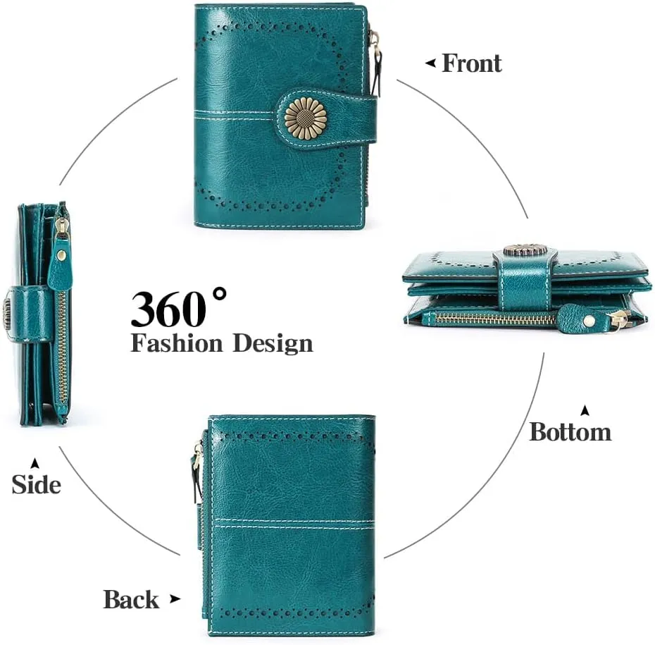 SENDEFN Small Womens Wallet Leather Bifold Card Holder RFID Blocking with Zipper Coin Pocket