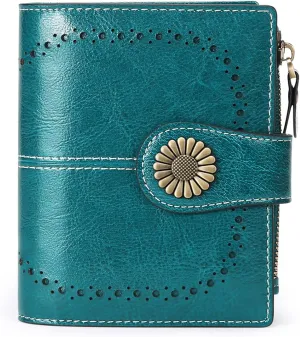 SENDEFN Small Womens Wallet Leather Bifold Card Holder RFID Blocking with Zipper Coin Pocket
