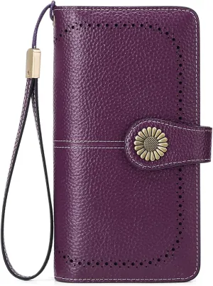 SENDEFN Wallets for Women Leather Credit Card Holder with RFID Blocking Large Capacity Wristlet