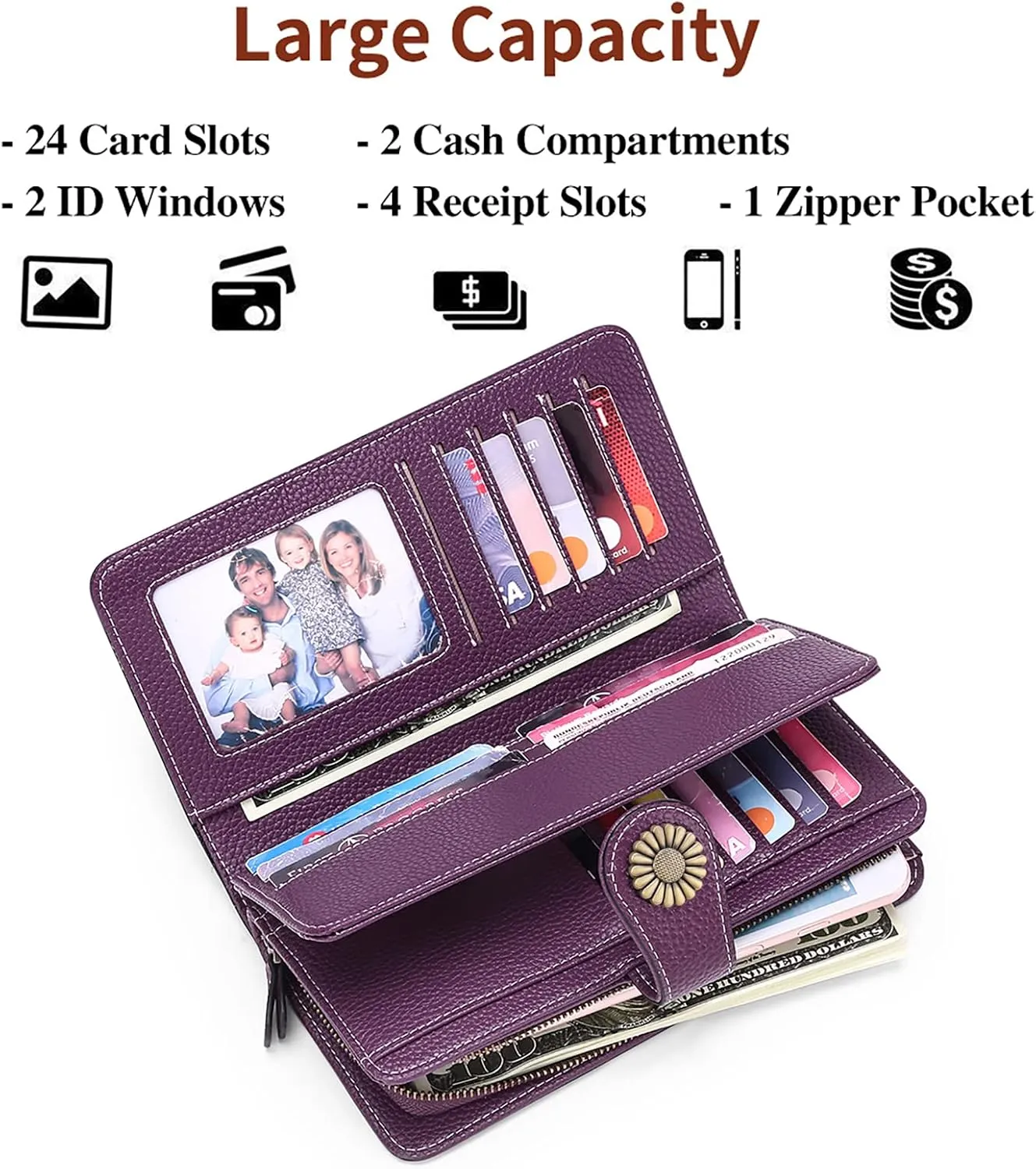 SENDEFN Wallets for Women Leather Credit Card Holder with RFID Blocking Large Capacity Wristlet