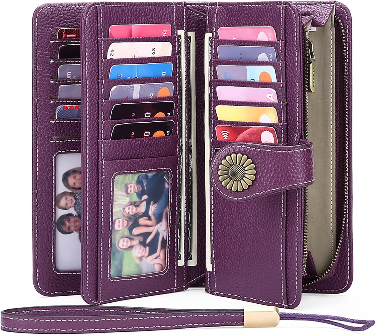 SENDEFN Wallets for Women Leather Credit Card Holder with RFID Blocking Large Capacity Wristlet