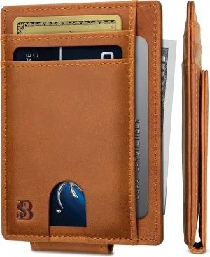SERMAN BRANDS Front Pocket Wallet with Money Clip Magnetic. Bifold Minimalist RFID Leather Wallets for Men Slim Card Wallet