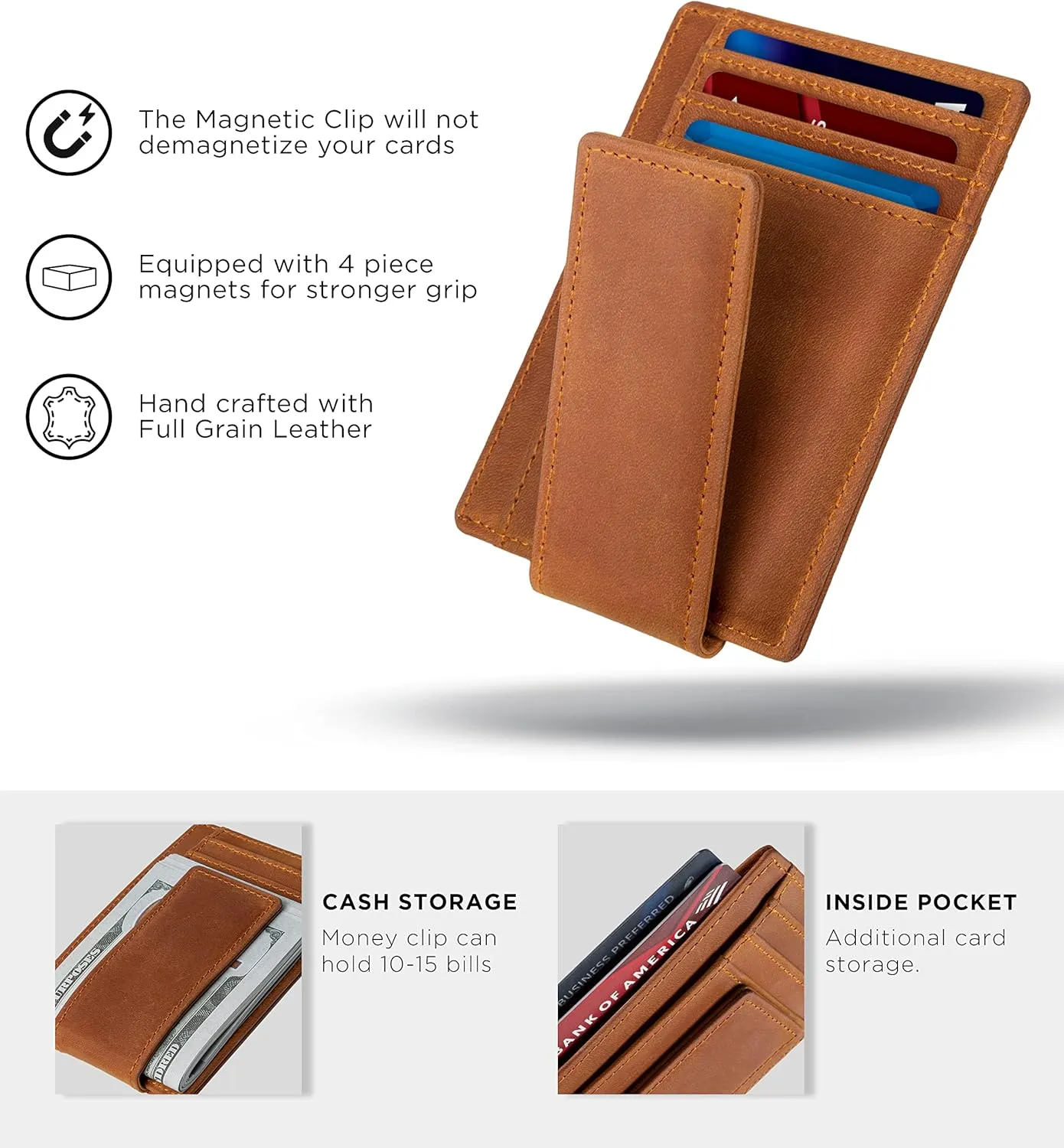 SERMAN BRANDS Front Pocket Wallet with Money Clip Magnetic. Bifold Minimalist RFID Leather Wallets for Men Slim Card Wallet