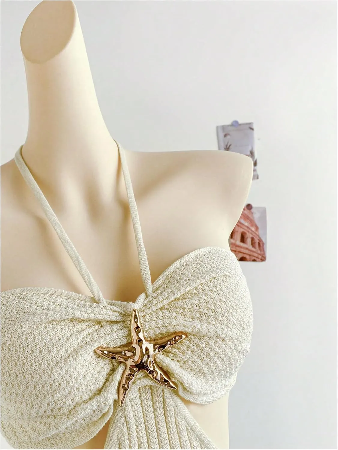 SHENHE Women's Cut Out Backless Tie Halter Neck Knitted Bodycon Sexy Beach Mini Dress