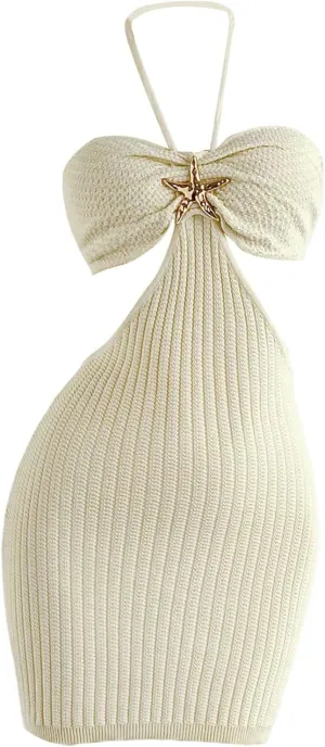 SHENHE Women's Cut Out Backless Tie Halter Neck Knitted Bodycon Sexy Beach Mini Dress