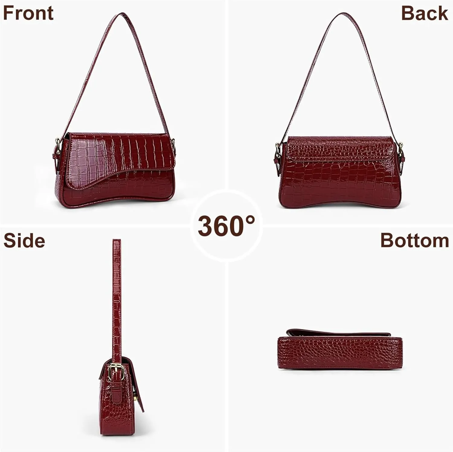 Shoulder Bag for women Y2K Crossbody Vegan Leather Purse Straps Retro Clutch Hobo Hadbags with 2 Removable