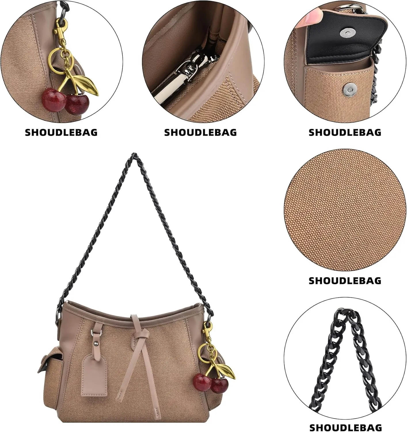 Shoulder Bags Purses for Women, Hobo Tote Crossbody Bag Wallet Women with 2 Removable Strap 1 Cherry Keychain