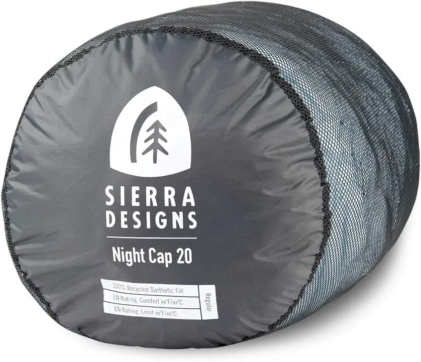 Sierra Designs Night Cap 20-20 Degree Zipperless Sleeping Bag with 100% Recycled Synthetic Insulation, Fold Over Blanket Design, Camping & Backpacking Sleeping Bag 2023