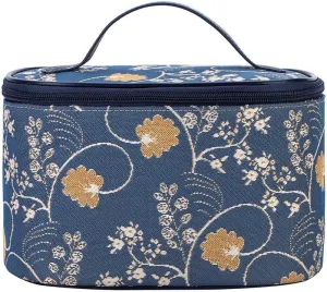 Signare Tapestry Toiletry Bag Makeup Organizer bag for Women with Jane Austen Blue Design (TOIL-AUST)