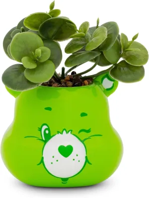 Silver Buffalo Care Bears Good Luck Bear 5-Inch Sculpted Ceramic Mini Planter with Artificial Succulent | Cute Flower Pot, Faux Indoor Plants