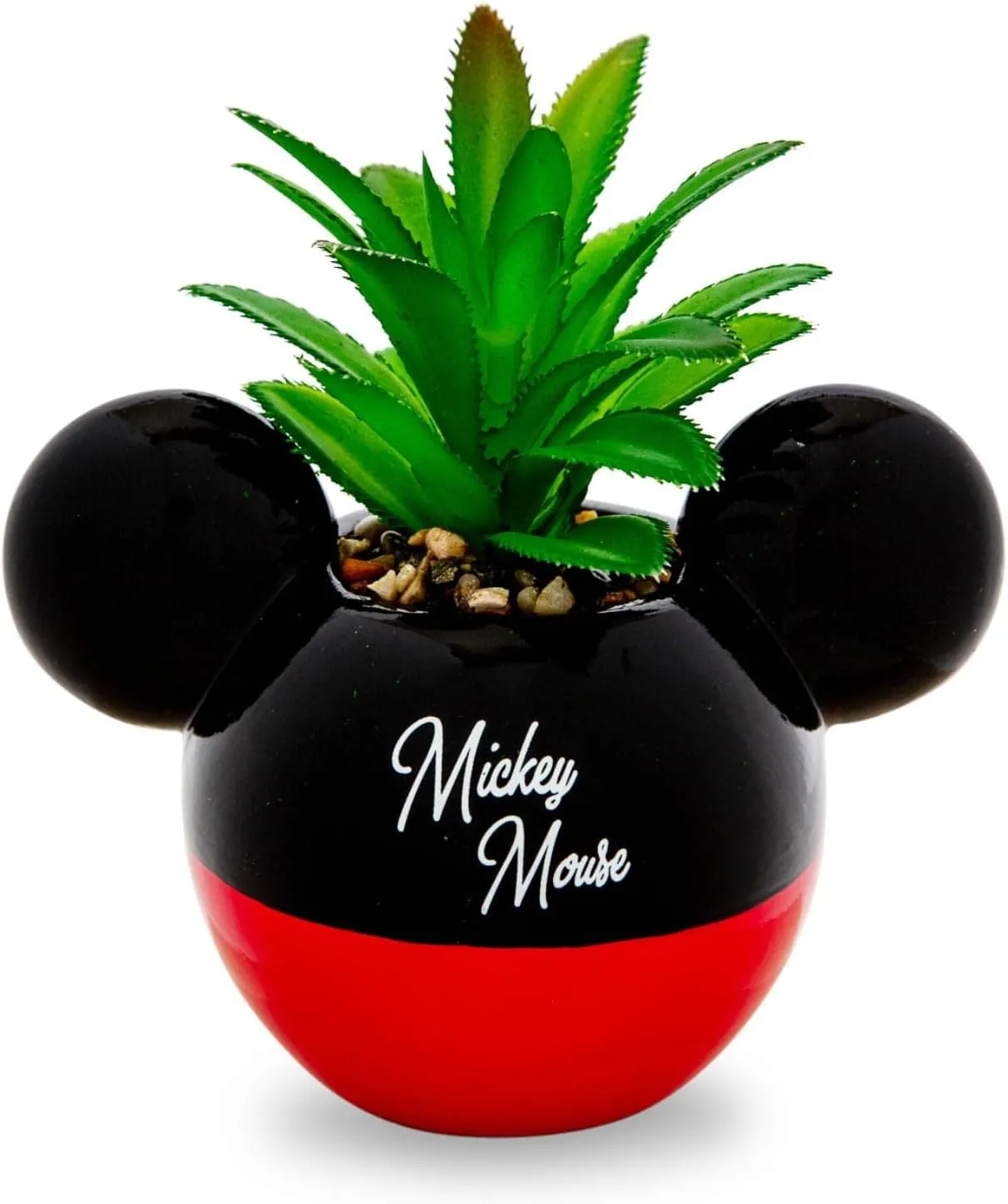 Silver Buffalo Disney Mickey Mouse 3-Inch Ceramic Mini Planter with Artificial Succulent | Small Flower Pot, Faux Indoor Plants for Desk Shelf, Home Decor Trinket Tray and Collectibles