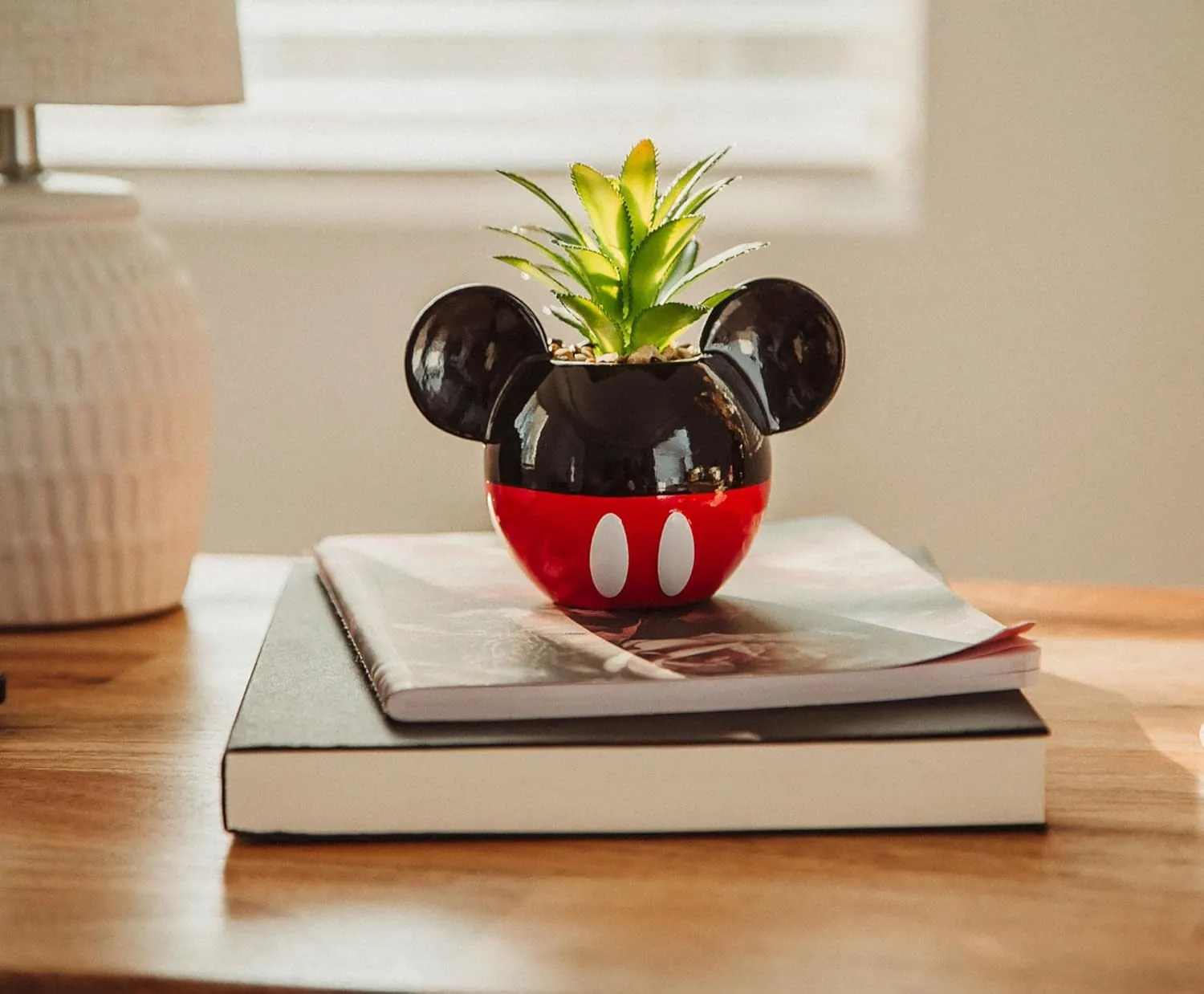 Silver Buffalo Disney Mickey Mouse 3-Inch Ceramic Mini Planter with Artificial Succulent | Small Flower Pot, Faux Indoor Plants for Desk Shelf, Home Decor Trinket Tray and Collectibles