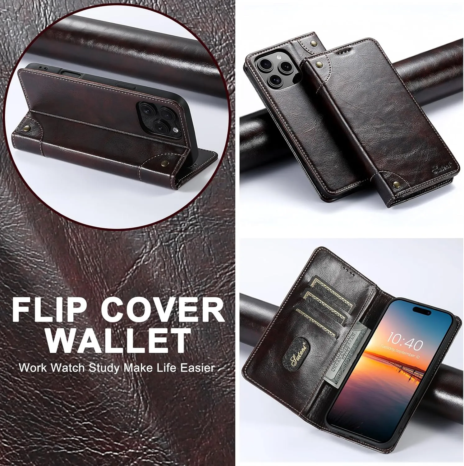 SINIANL Compatible with iPhone 16 Pro Max Wallet Case, for iPhone 16 Pro Max Case Wallet with Magnetic Kickstand Credit Card Holder Leather Folio Case Flip Cover for iPhone 16 Pro Max Brown