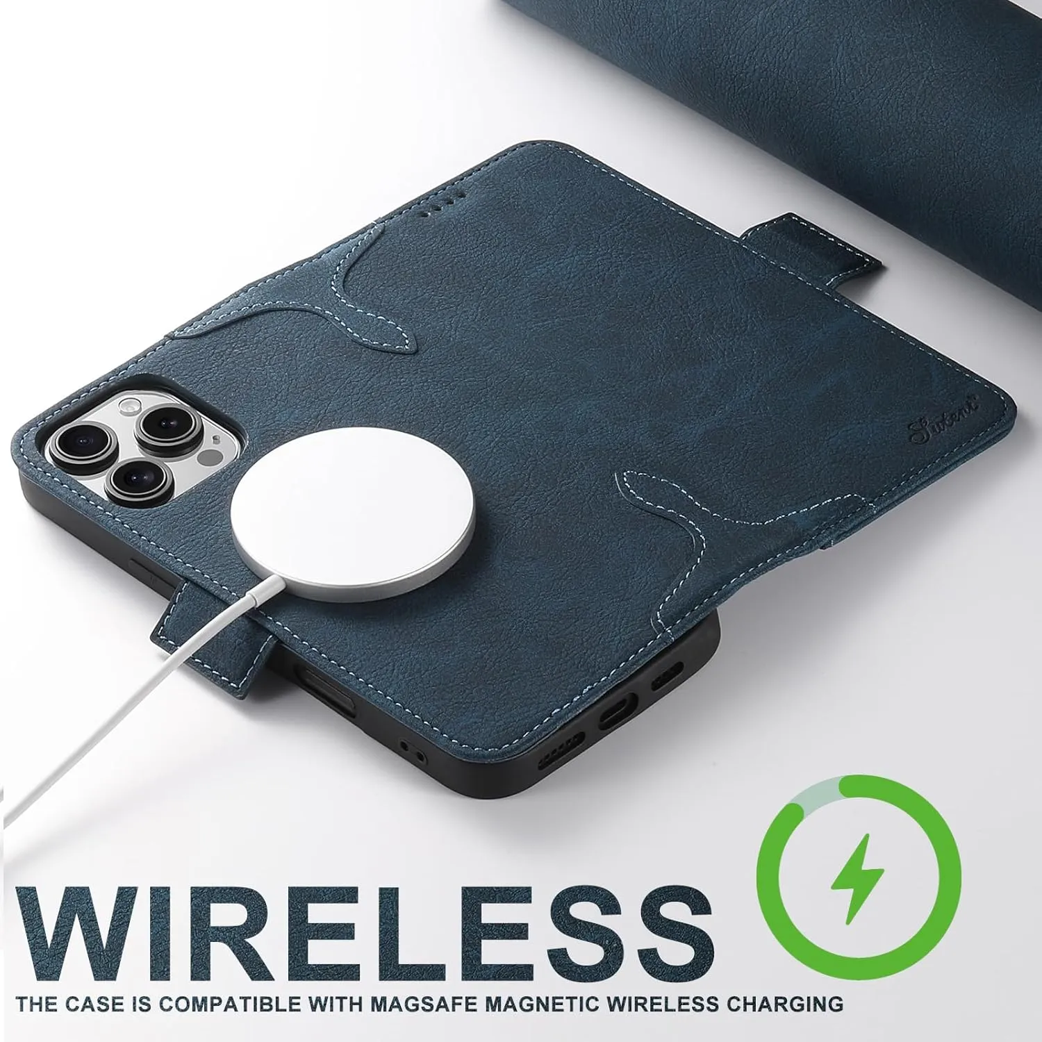 SINIANL iPhone 16 Pro Max Wallet Case - MagSafe Compatible, Leather Folio Cover with Card Slots and Kickstand - Blue