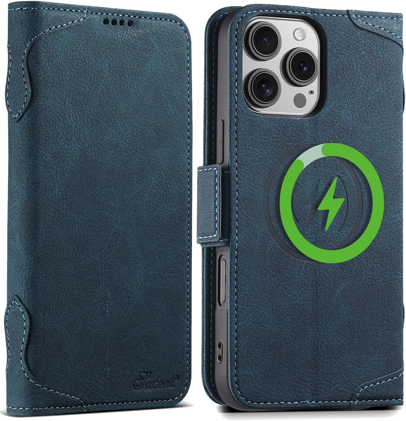 SINIANL iPhone 16 Pro Max Wallet Case - MagSafe Compatible, Leather Folio Cover with Card Slots and Kickstand - Blue