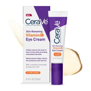 Skin Renewing Vitamin C Eye Cream, Vitamin C, Hyaluronic Acid, Ceramides & Caffeine, under Eye Cream for Dark Circles and Puffiness, Fragrance Free & Ophthalmologist Tested, 0.5 Fl. Oz
