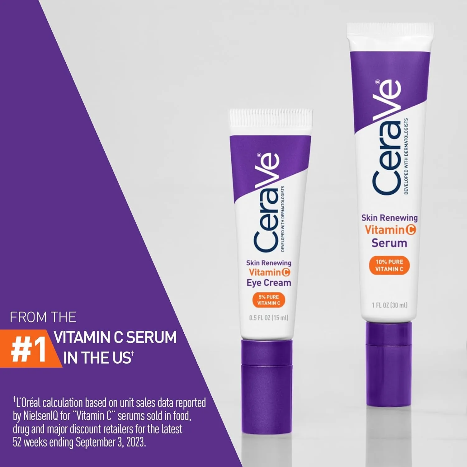 Skin Renewing Vitamin C Eye Cream, Vitamin C, Hyaluronic Acid, Ceramides & Caffeine, under Eye Cream for Dark Circles and Puffiness, Fragrance Free & Ophthalmologist Tested, 0.5 Fl. Oz