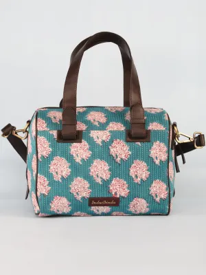 Sky Blue White Hand Block Printed Bucket Style Hand Bag - B11101