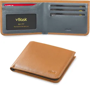 Slim Hide & Seek Wallet for Men With Hidden Pocket and Coin Pouch Rfid Blocking thin Genuine Leather Minimalist Bifold Cowhide with Gift Box（Brown & Premium Grey）