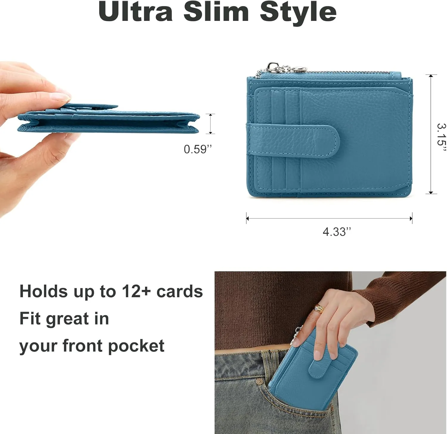 Slim Wallet for Women Thin Womens Card Holder RFID Blocking Genuine Leather Small Wallets