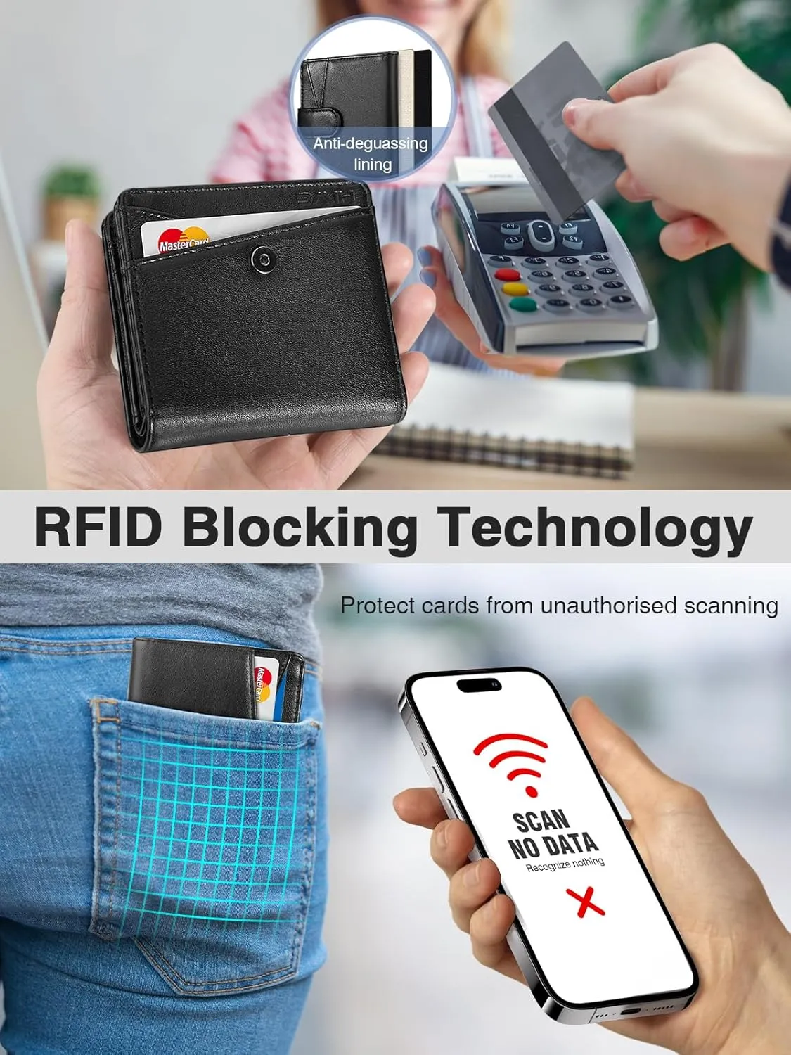 Slim Wallet for Women, Wallet Women with Smart Tracker Works with Apple Find My, RFID Blocking Bifold Credit Card Holder Genuine Leather Small Wallet for Women with ID Window, 8 Cards Holder, Black
