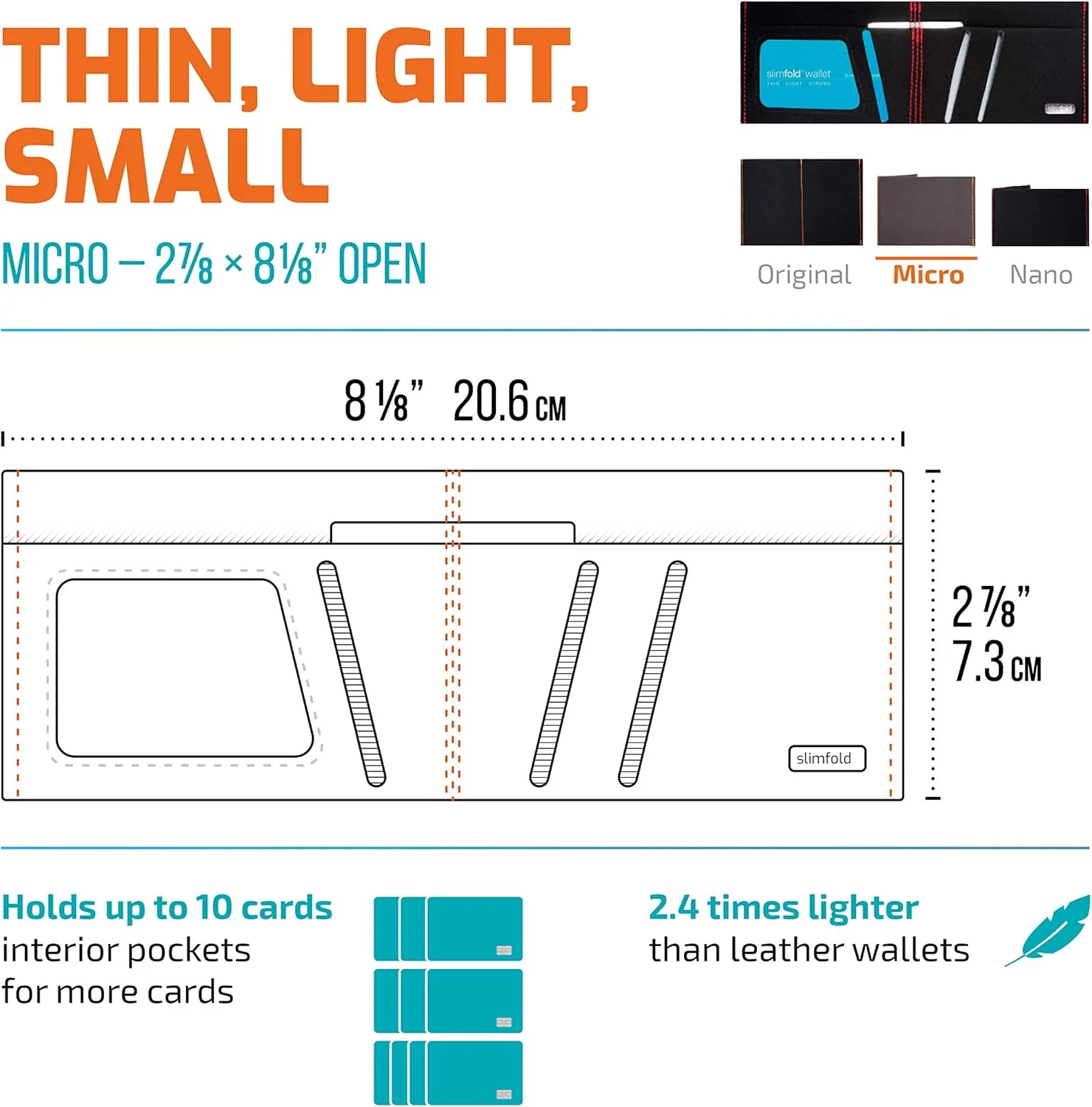 SlimFold MICRO Minimalist Front Pocket Vegan Slim Wallets for Men (RFID Blocking)