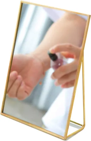Small Cosmetic Mirror for Girls, Succinct Makeup Vanity Mirror, Make-up Table Mirror Vintage Decorative for Office Desk, Bedroom, Dresser, Bath and Decor, Golden, Size: 5" x 7"