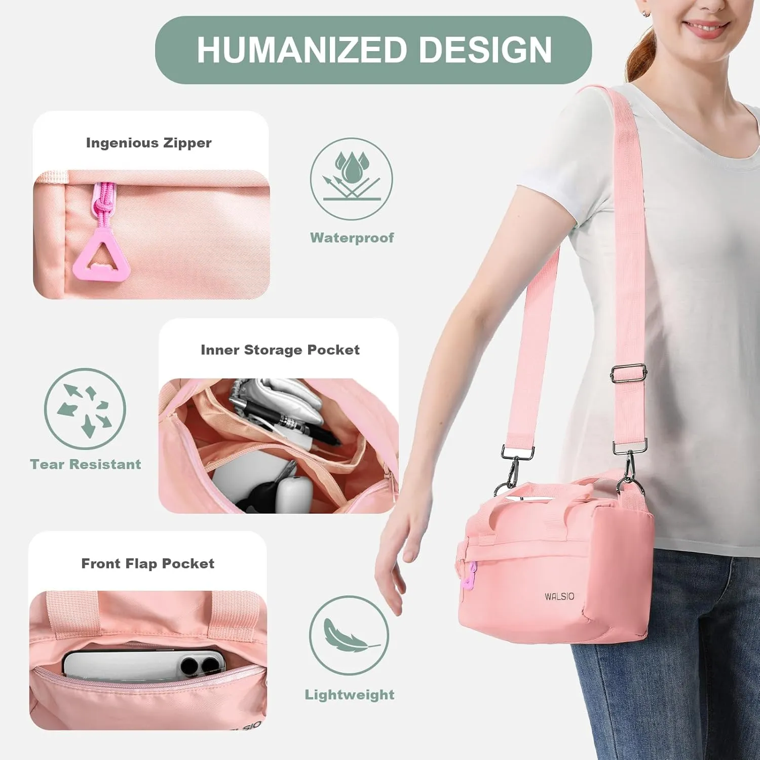 Small Gym Bag 9 inch, Mini Duffle Bag with Adjustable Strap, Lightweight Carry On Sport Bag for Women Girls (Pink)