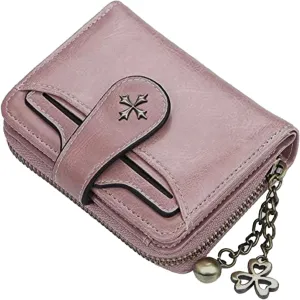 Small Wallet for Women Zip Bifold Vintage Wallet Goth Purse Mini Leather Cash Wallets with Zipper Coin Pocket (Pink,Small)