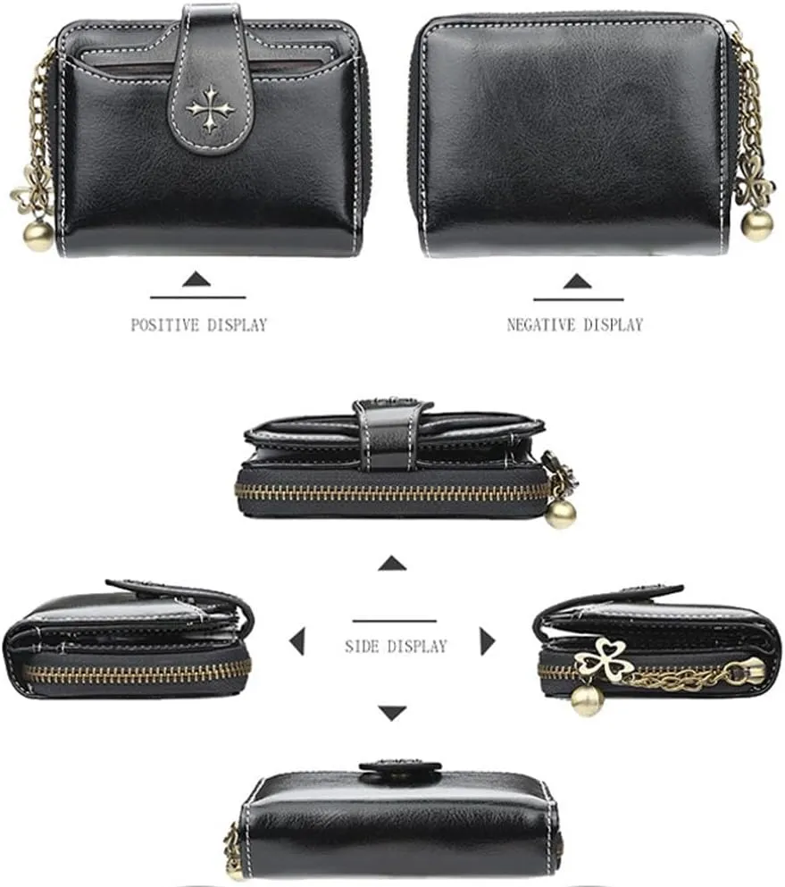 Small Wallet for Women Zip Bifold Vintage Wallet Goth Purse Mini Leather Cash Wallets with Zipper Coin Pocket (Pink,Small)