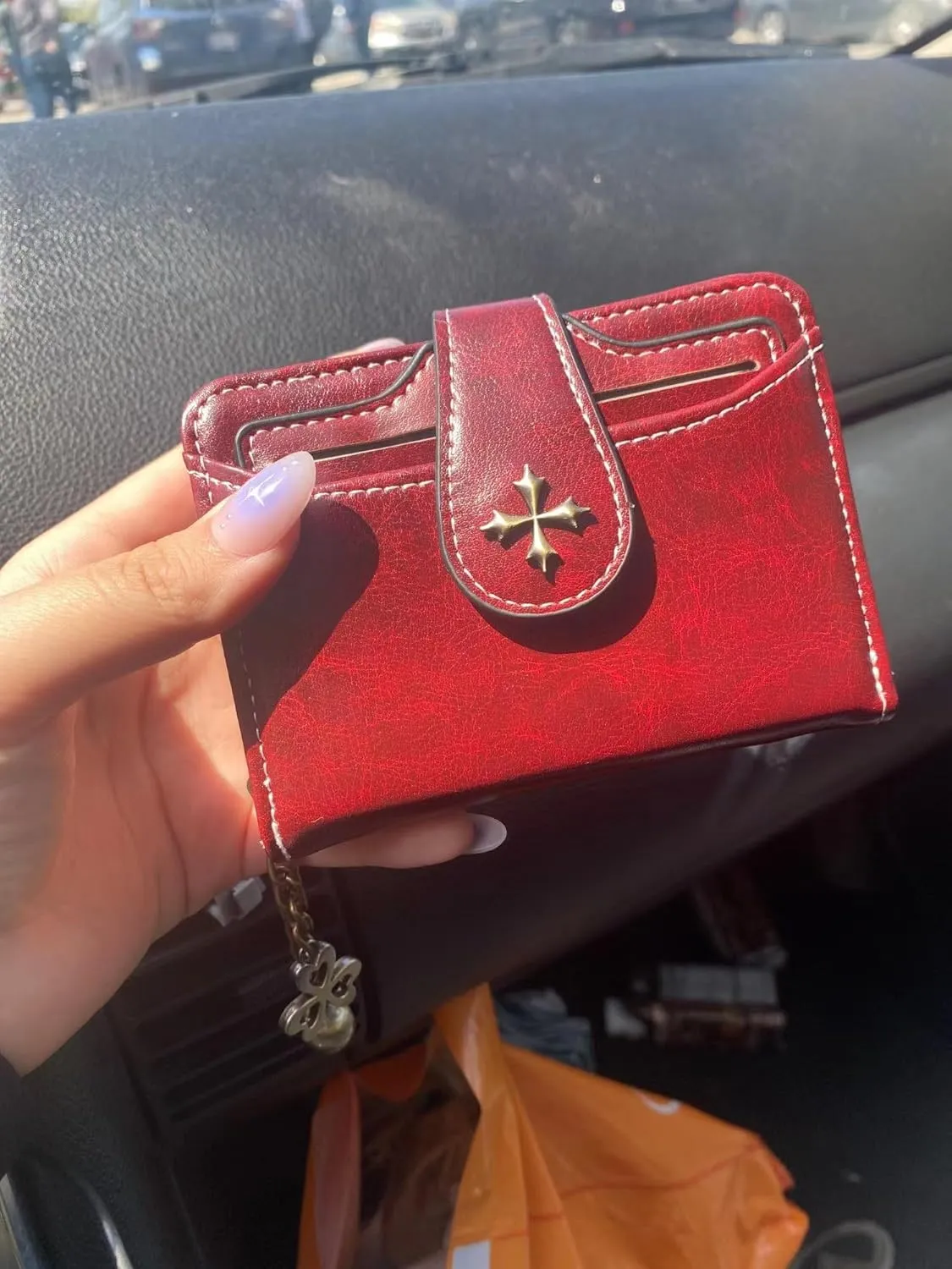 Small Wallet for Women Zip Bifold Vintage Wallet Goth Purse Mini Leather Cash Wallets with Zipper Coin Pocket (Pink,Small)