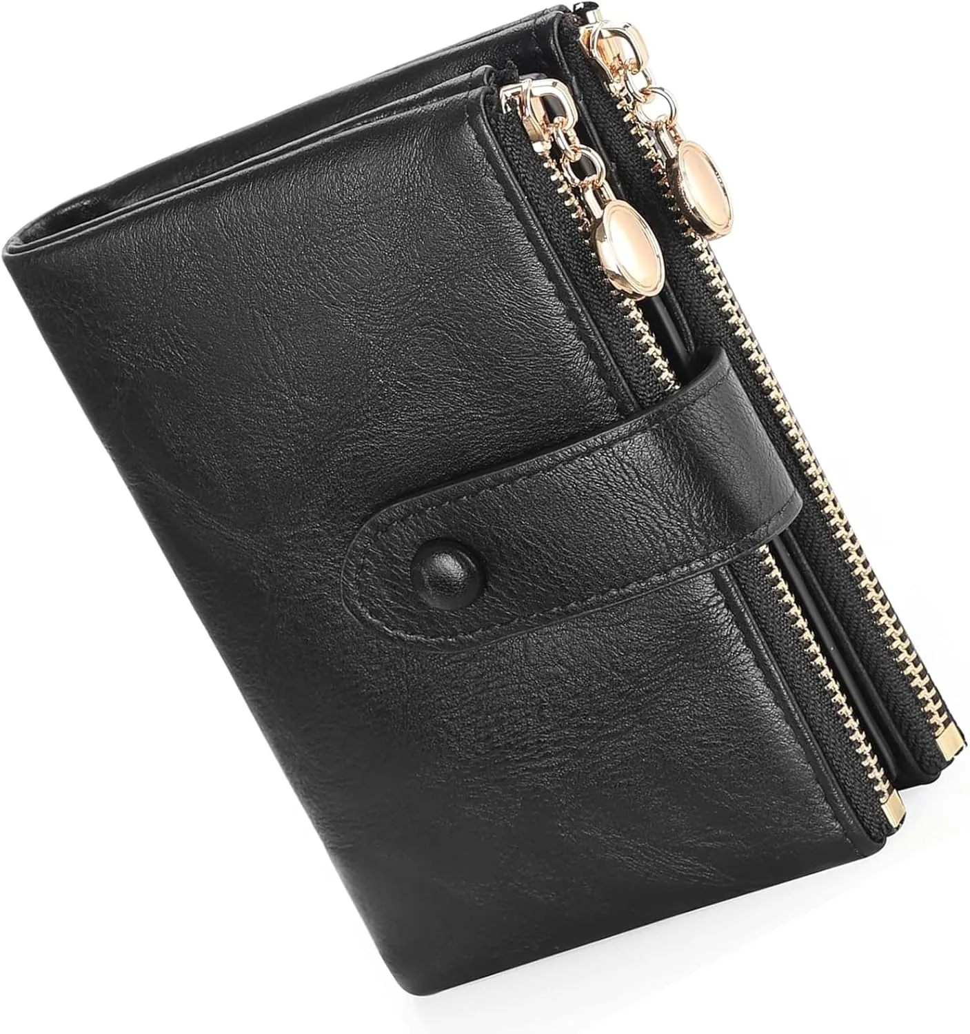 Small Wallets for Women Leather RFID Blocking Bifold Double Zipper Pockets Wallet Card Case Purse with 2 ID Windows