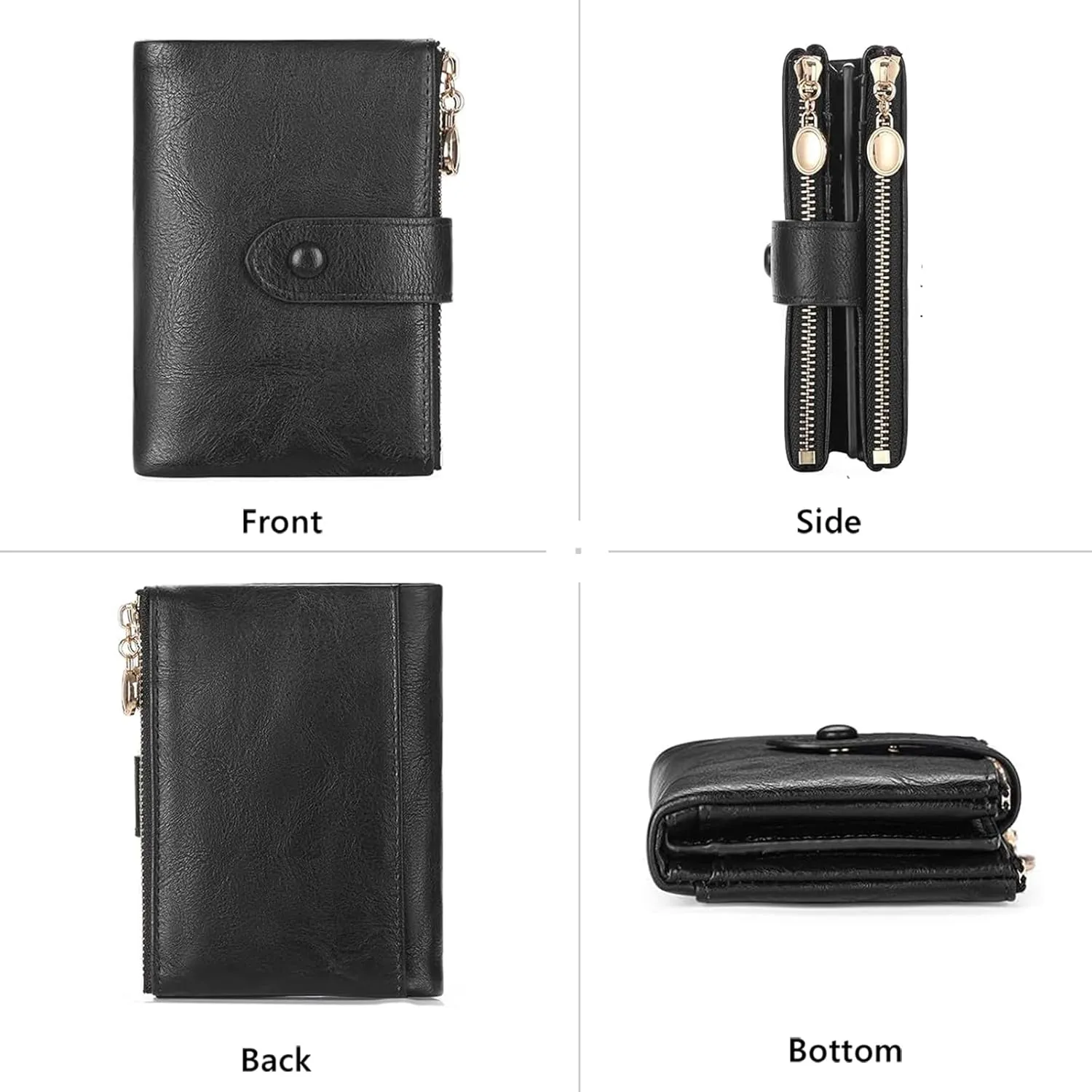 Small Wallets for Women Leather RFID Blocking Bifold Double Zipper Pockets Wallet Card Case Purse with 2 ID Windows