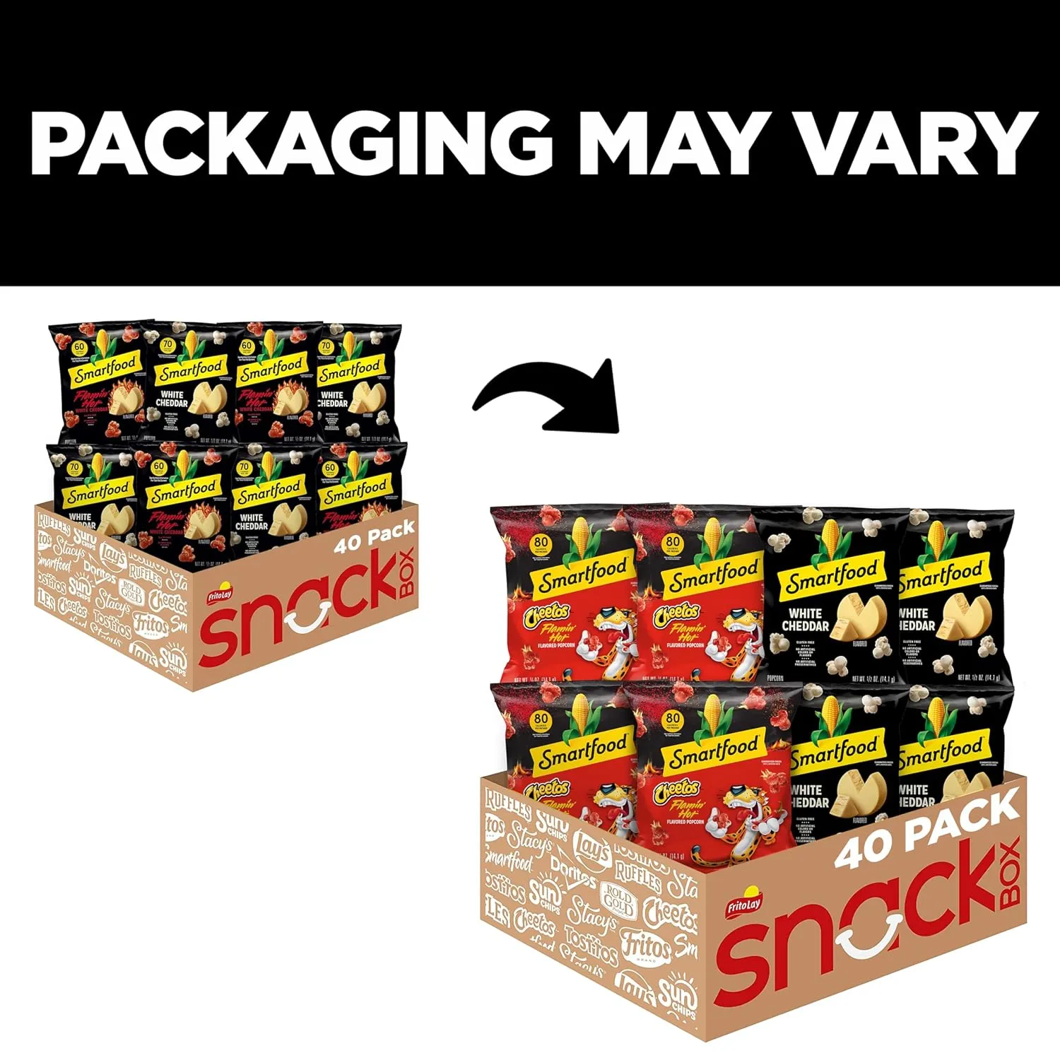 Smartfood Popcorn, White Cheddar and Flamin' Hot White Cheddar Variety Pack, 0.5 Ounce (Pack of 40)