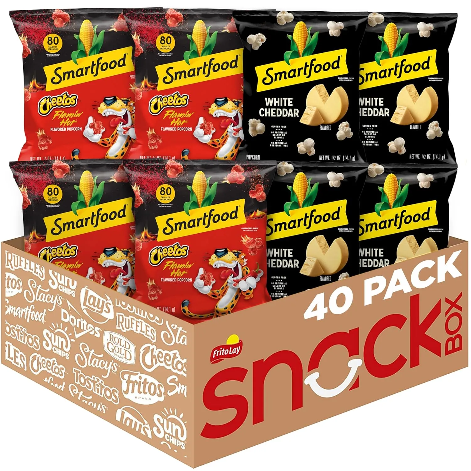Smartfood Popcorn, White Cheddar and Flamin' Hot White Cheddar Variety Pack, 0.5 Ounce (Pack of 40)