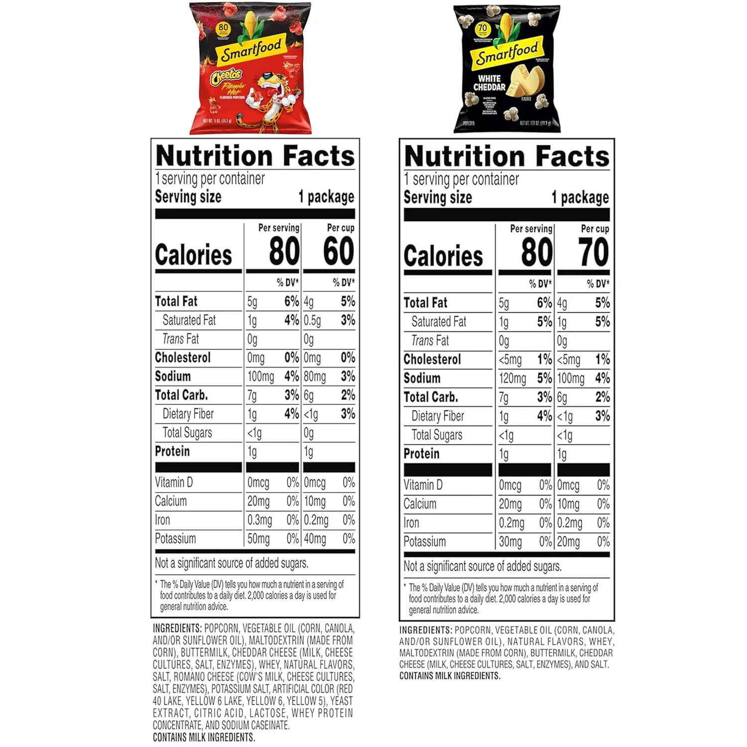 Smartfood Popcorn, White Cheddar and Flamin' Hot White Cheddar Variety Pack, 0.5 Ounce (Pack of 40)