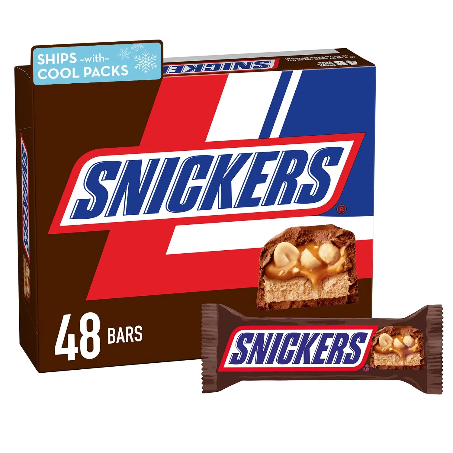 SNICKERS Full Size Bulk Milk Chocolate Candy Bars, 1.86 oz Bar, 48 ct Box