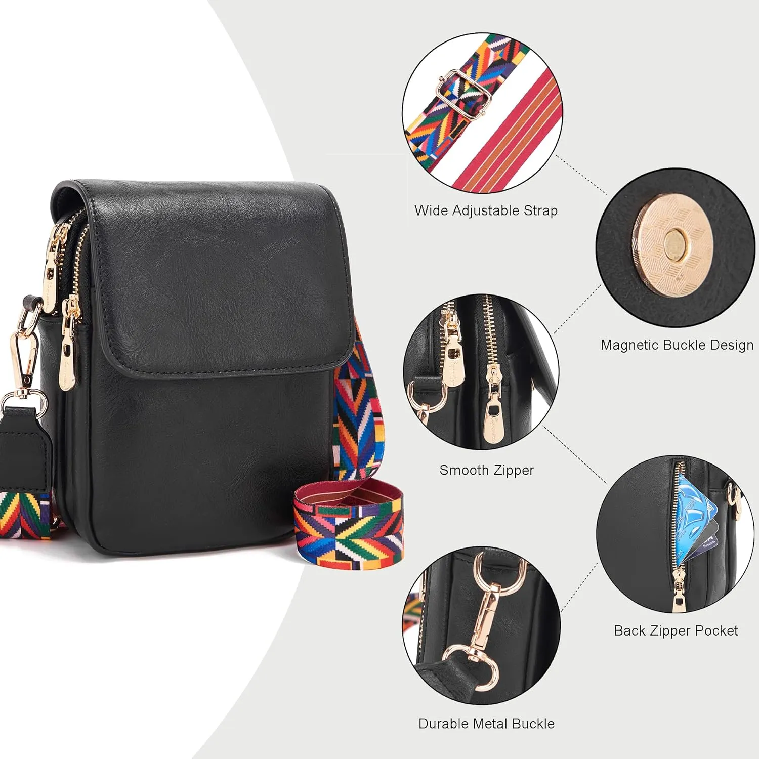 Soperwillton Crossbody Bags for Women Vegan Leather Purse Small Shoulder Handbags with Wide Adjustable Strap