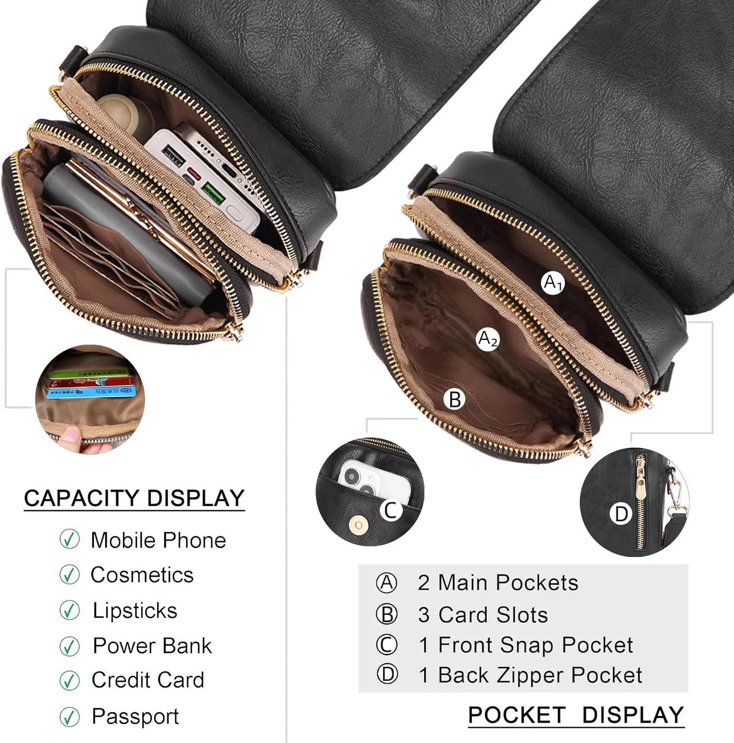 Soperwillton Crossbody Bags for Women Vegan Leather Purse Small Shoulder Handbags with Wide Adjustable Strap