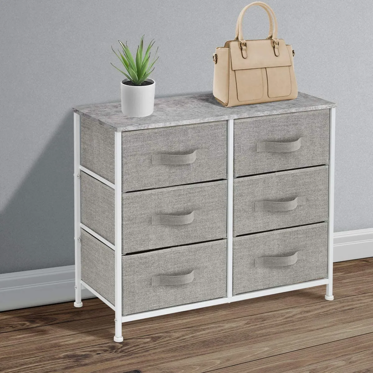 Sorbus Dresser with 6 Drawers - Furniture Storage Tower Unit for Bedroom, Hallway, Closet, Office Organization - Steel Frame, Wood Top, Easy Pull Fabric Bins (6 Drawer - Gray)