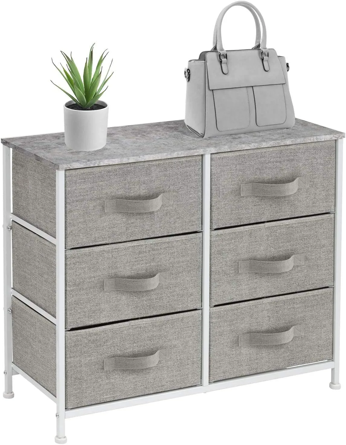 Sorbus Dresser with 6 Drawers - Furniture Storage Tower Unit for Bedroom, Hallway, Closet, Office Organization - Steel Frame, Wood Top, Easy Pull Fabric Bins (6 Drawer - Gray)