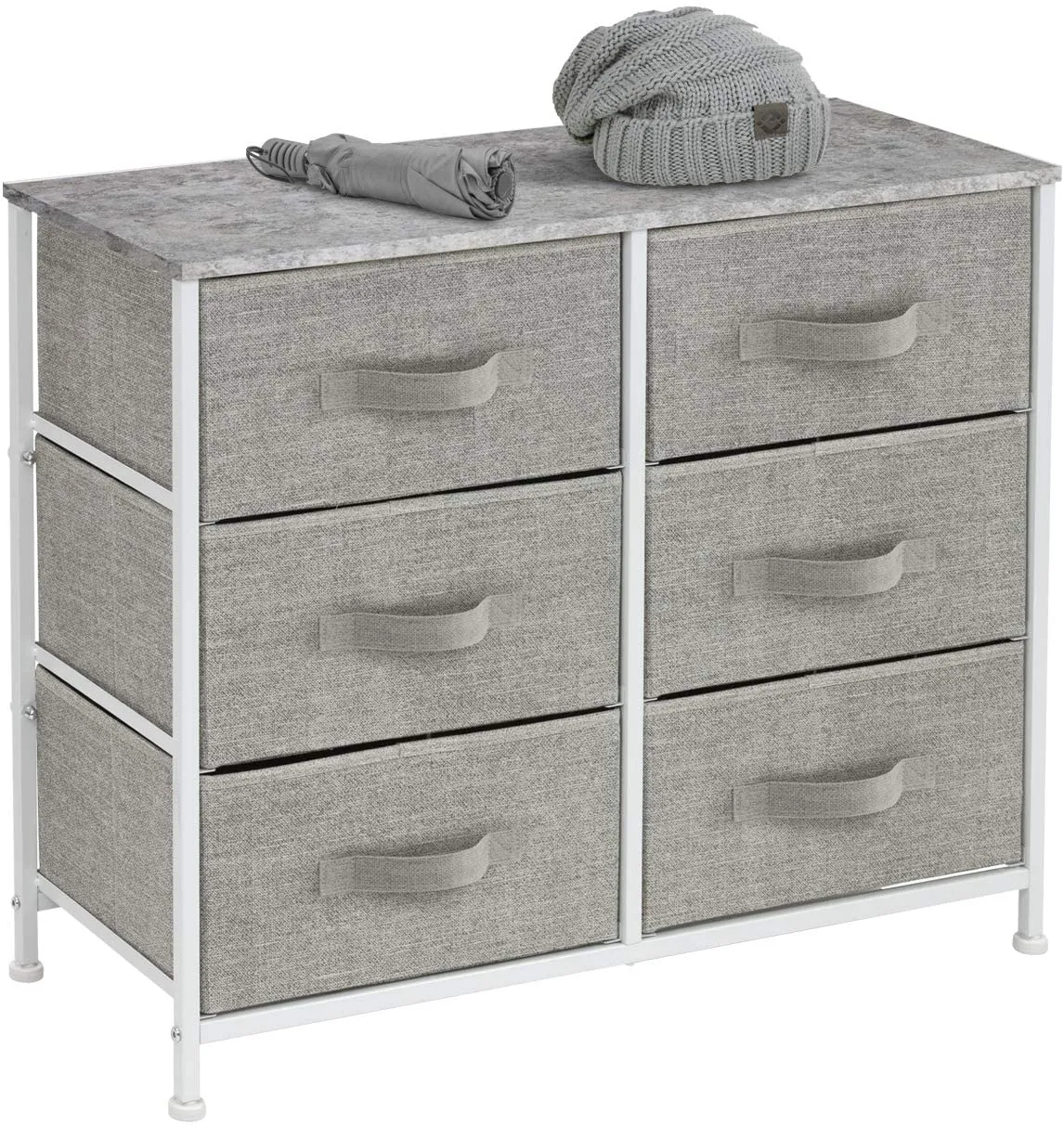 Sorbus Dresser with 6 Drawers - Furniture Storage Tower Unit for Bedroom, Hallway, Closet, Office Organization - Steel Frame, Wood Top, Easy Pull Fabric Bins (6 Drawer - Gray)