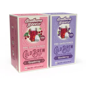 Southern Breeze Berry Bundle Cold Brew Sweet Iced Tea with Black Tea and Zero Carbs Zero Sugar, 20 Individually Wrapped Tea Bags Pack of 2 (Raspberry and Blackberry)