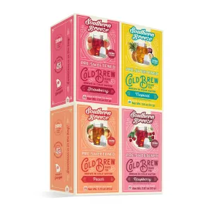 Southern Breeze Cold Brew Sweet Tea Variety Pack Iced Tea with Black Tea and Zero Carbs Zero Sugar, 20 Individually Wrapped Tea Bags, Pack of 4 Strawberry, Peach, Raspberry and Tropical