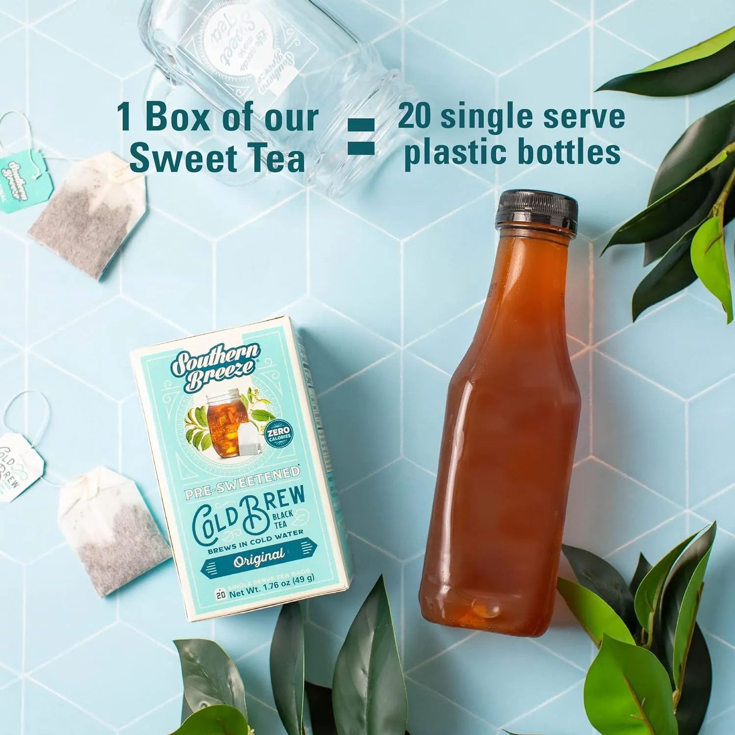 Southern Breeze Decaf Cold Brew Sweet Tea Original Iced Tea with Black Tea and Zero Carbs Zero Sugar, 20 Individually Wrapped Tea Bags, Pack of 4