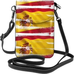 Spain Flag Women'S With Tassel Small Crossbody Leather Cell Phone Bag Purse For Walking Camping Shopping Dating