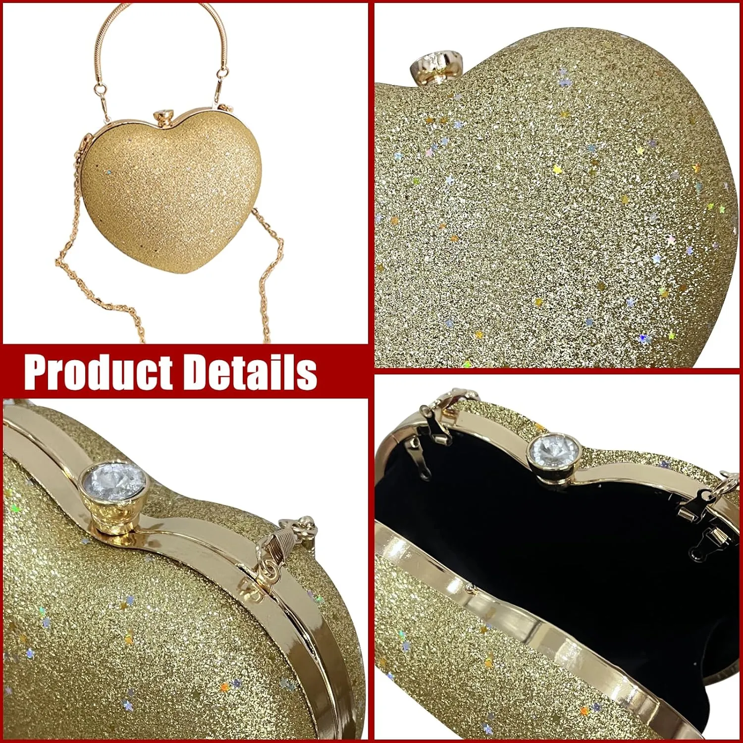 Sparkly Clutch Purses for Women Formal Clutch, Heart Shape Evening Bag, Purse Handbag for Wedding Cocktail Party